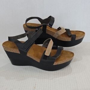 Naot Black and Tan Women's Wedge Sandals Size 9